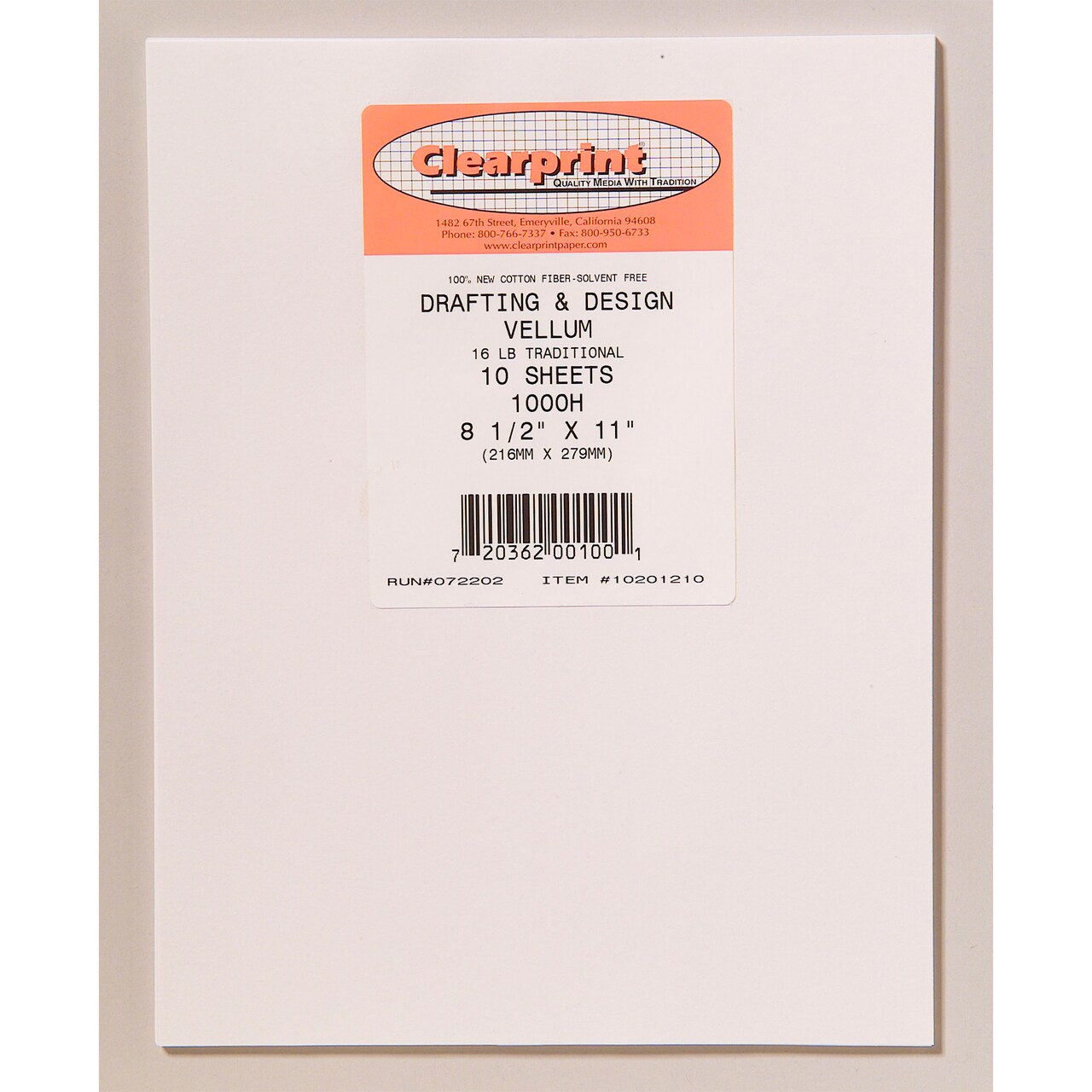 Clearprint 1000H Design Vellum Sheets, 16 lb., 100% Cotton, Pack